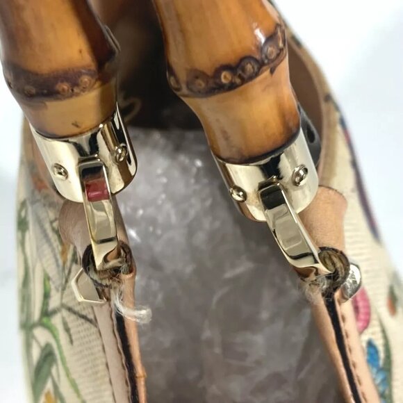 GUCCI 140203 Flora Bamboo Floral Flower Bag Tote Bag Hand Bag Canvas Multicolore - Picture 14 of 16